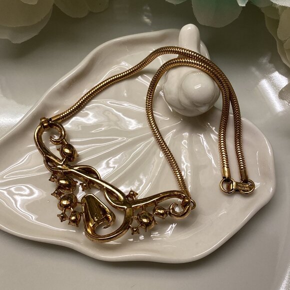Vintage Signed TRIFARI Pat Pend Alfred Phillipe Gold Tone RHINESTONE NECKLACE - Picture 7 of 9